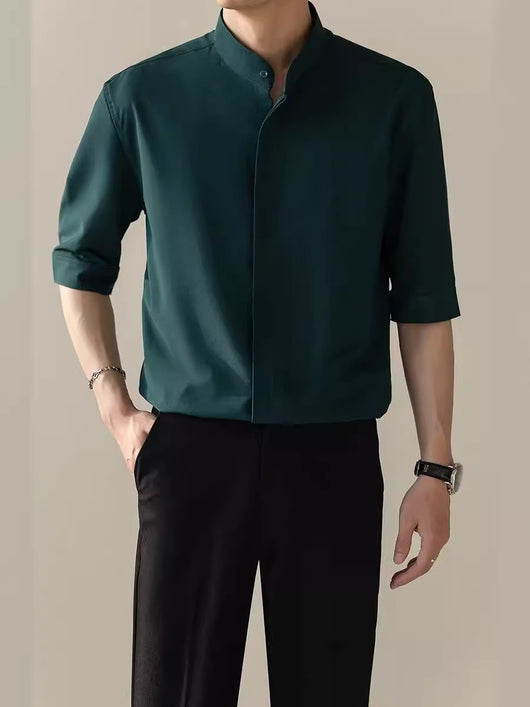 Camisa Manga Corta con Cuello de Pie para Hombre - Image 15