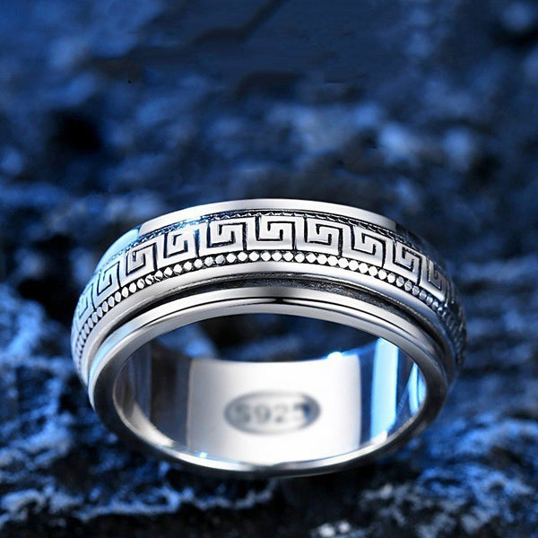 Anillo Giratorio Minimalista Vintage Personalizado para Hombre con Patrón Meandro