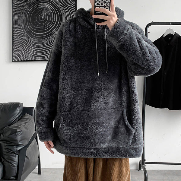 Chaqueta de Lana Polar con Capucha en Color Sólido para Hombre