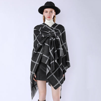 Poncho Cuadros Elegante para Viajes Invierno - Abrigo Cálido y Sofisticado - Image 40