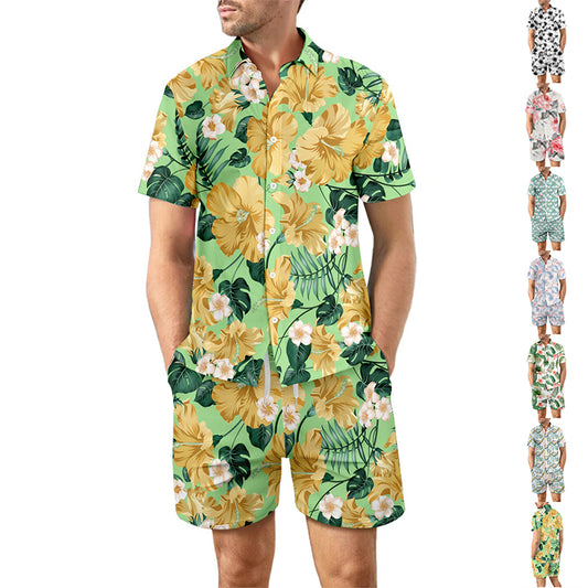 men's two-piece summer suit, suit, light blue, white, light green, casual, beach