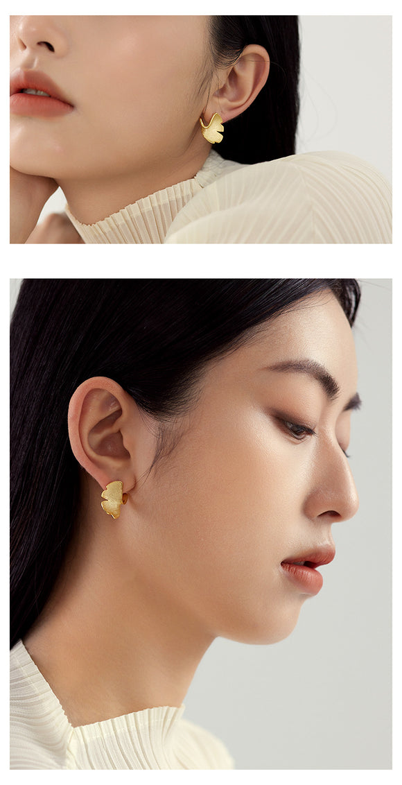 Aretes de Plata 925 Chapados en Oro 14k - Diseño Ginkgo Biloba Estilo Nacional