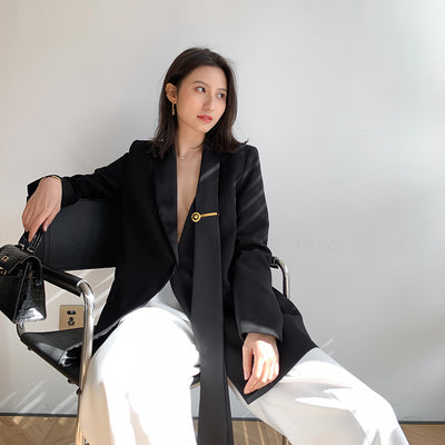 Blazer Retro Cintura Ajustada Estilo Hepburn Negro Francés - Image 8