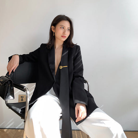 Blazer Retro Cintura Ajustada Estilo Hepburn Negro Francés - Image 8