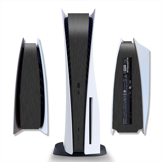 Brushed silver metal texture skin for PlayStation 5 Digital Edition console, shown from front and side views. - Image 33