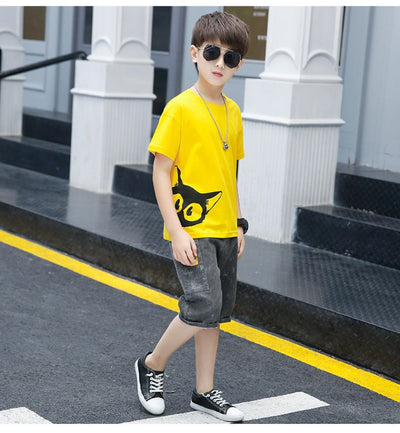 Conjunto de Shorts y Playera para Niño con Diseño de Gato - Verano - Image 6
