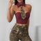 Top Halter Leopardo Sensual con Escote en la Cintura
