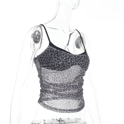 Top Camisola Efecto Dos Piezas Estampado Leopardo con Malla - Image 10
