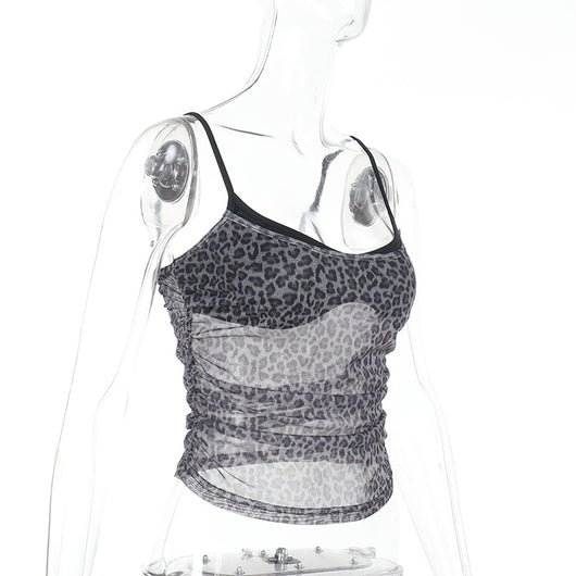 Top Camisola Efecto Dos Piezas Estampado Leopardo con Malla - Image 10