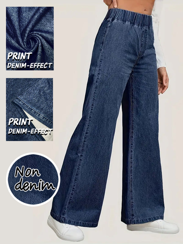 Pantalones Rectos de Talle Alto en Denim Sintético Efecto Amplio - Image 6