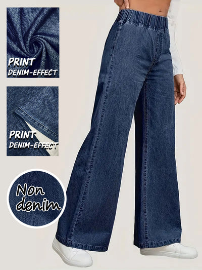 Pantalones Rectos de Talle Alto en Denim Sintético Efecto Amplio - Image 6