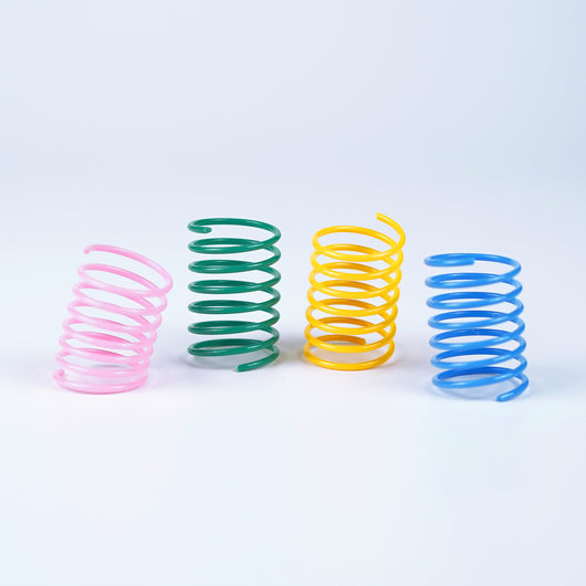 Four colorful plastic spring cat toys in blue, green, yellow, and pink on a white background. - Image 5