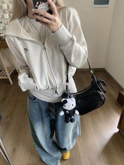 Sudadera Abrigo Gris con Capucha de Manga Larga para Mujer - Image 8