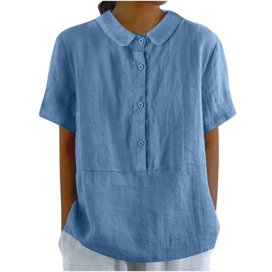 Blusa Casual de Algodón y Lino en Colores Sólidos para Mujer - Image 2
