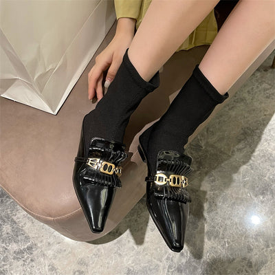 Botas Martin de Cuero Charol con Calcetines de Lana - Botines Planos Elegantes - Image 3