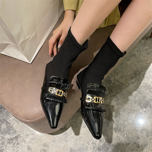 Botas Martin de Cuero Charol con Calcetines de Lana - Botines Planos Elegantes - Image 3