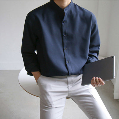 Camisa Casual de Cuello Alzado Manga Larga para Hombre - Image 14