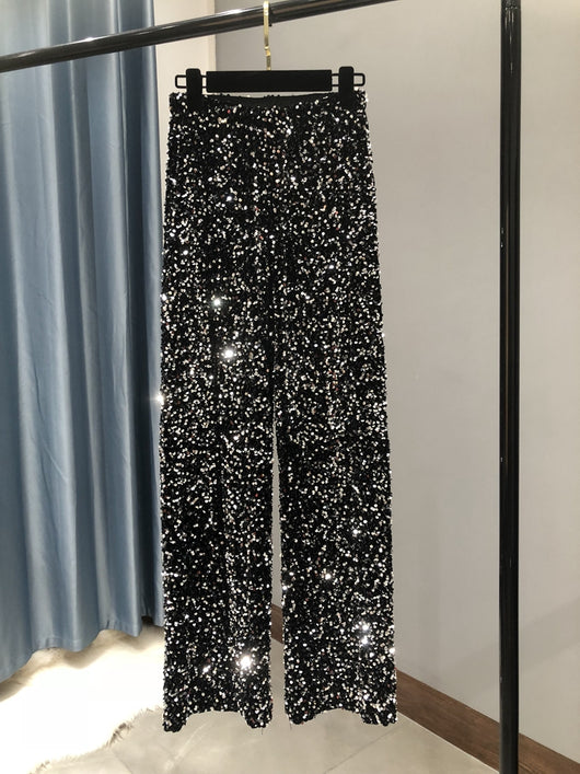 Pantalón Ancho Recto con Lentejuelas Alargado para Mujer - Image 6