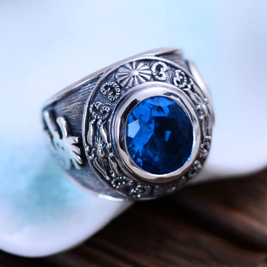 Anillo de Plata 925 Personalizado con Cristal Azul - Diseño Tótem Dominante para Hombre - Image 8