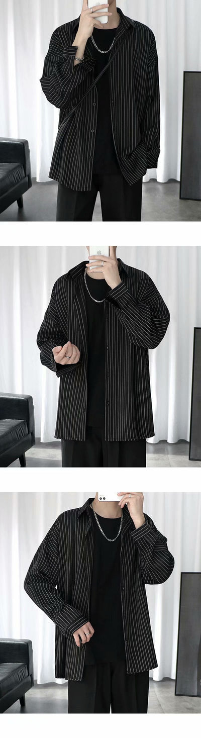 Camisa Casual de Rayas para Hombre Manga Larga Blanca - Image 10