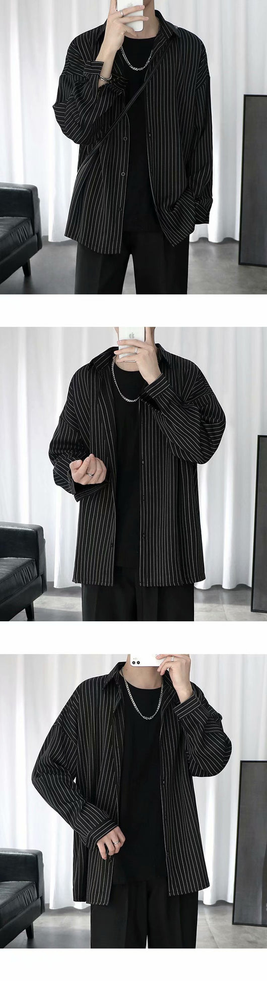 Camisa Casual de Rayas para Hombre Manga Larga Blanca - Image 10
