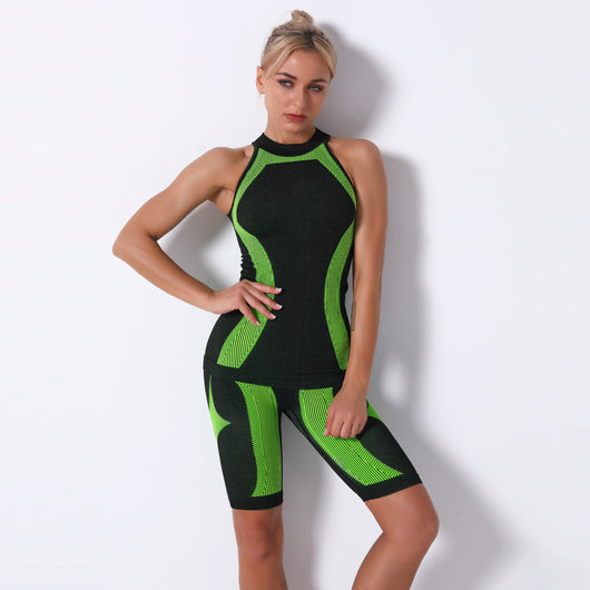 Conjunto Deportivo Yoga Dos Piezas Tejido Sin Costuras a Rayas - Image 4