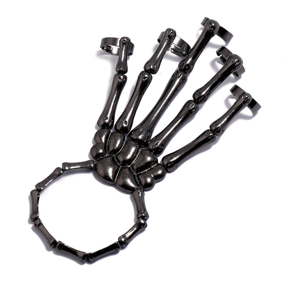 Pulsera Calavera Gótica Doble Dedo Metal Texturizado Punk