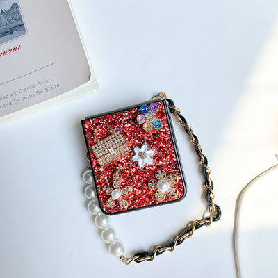 Funda Tipo Flip para Teléfono Plegable con Flores, Lentejuelas, Rhinestones y Perlas - Image 15