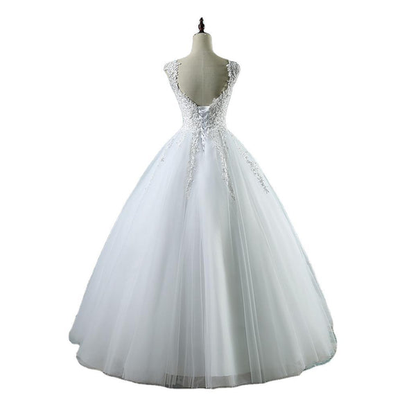 Vestido de Novia Cintura Alta con Escote en V Profundo