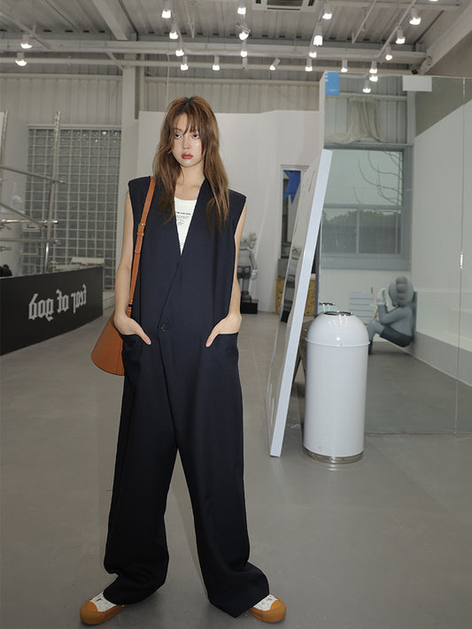 Jumpsuit de Lana Mezcla Negro con Escote en V - Diseño Elegante y Sofisticado - Image 2
