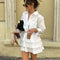 Vestido Sastre Blanco con Solapas y Mangas Largas de Cintura Alta