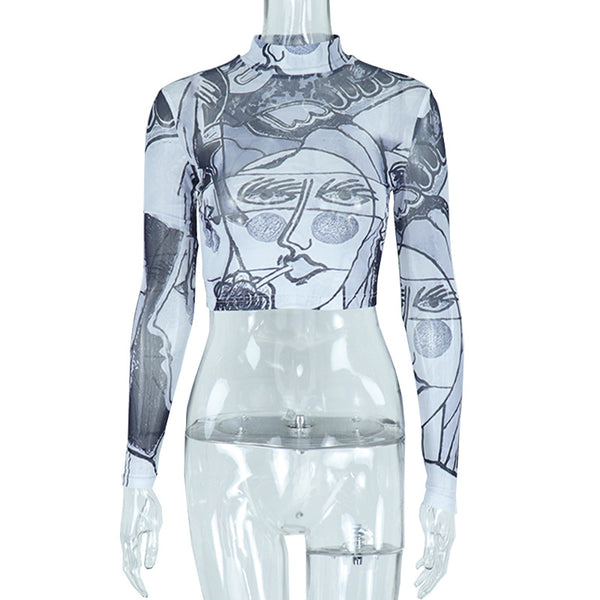 Blusa de Malla Semitransparente Cuello Redondo Manga Larga Ajustada - Image 6
