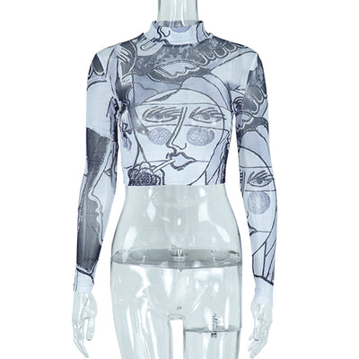 Blusa de Malla Semitransparente Cuello Redondo Manga Larga Ajustada - Image 6