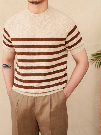 Camiseta de Algodón con Rayas - Cuello Redondo Manga Corta Comfort - Image 4