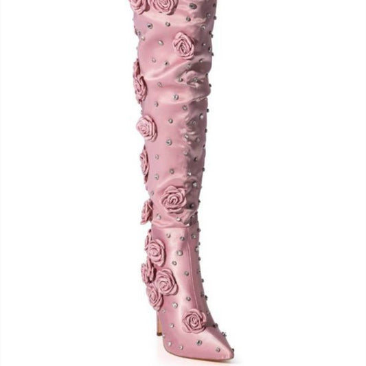 Botas Over-the-knee con Remaches y Detalle de Rosa en Seda