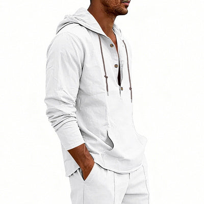 Camisa Hoody de Lino Transpirable para Hombre - Manga Larga Casual - Image 38