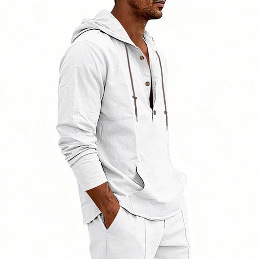 Camisa Hoody de Lino Transpirable para Hombre - Manga Larga Casual - Image 38