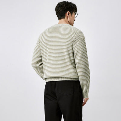 Suéter de Cuello Redondo Tejido a Rayas para Hombre - Abrigo Cálido Invierno - Image 8