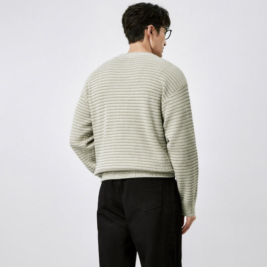 Suéter de Cuello Redondo Tejido a Rayas para Hombre - Abrigo Cálido Invierno - Image 8