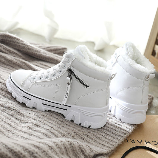 Botas Martin Altas de Cuero con Forro de Terciopelo Blanco - Image 4