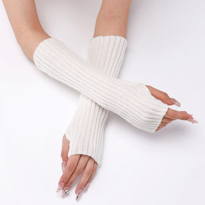 Guantes Largos Rayados de Lana para Otoño e Invierno - Mangas Calentadoras sin Dedos - Image 40