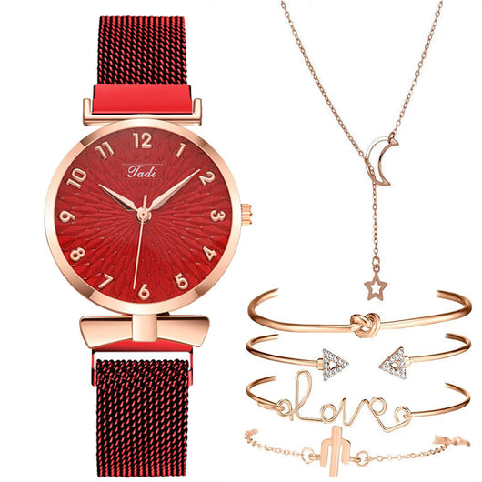 Set de Regalo Elegante: Reloj Cuarzo Malla Dorada + 5 Pulseras para Mujer - Image 5