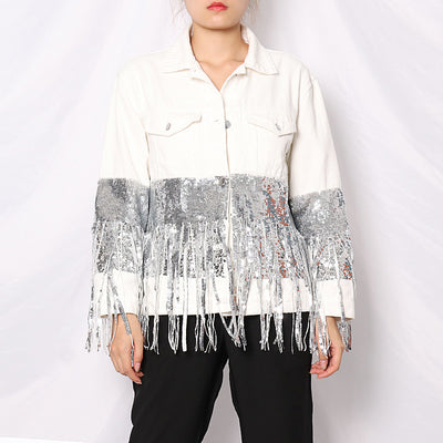 Chaqueta Denim Oversize con Lentejuelas, Bolsillos y Detalles Rotos - Image 14