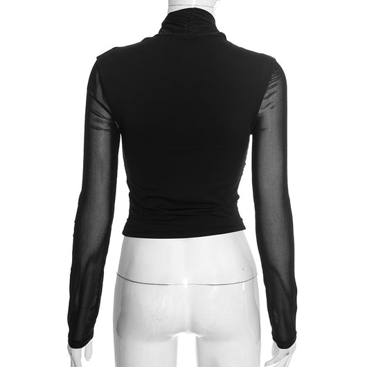 Blusa Cuello Redondo con Malla Fruncida y Detalles Cruzados - Image 20