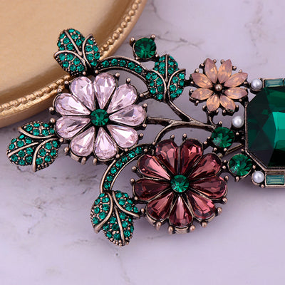 Broche Vintage Floral con Cristales de Imitación - Diseño Dorado y Verde - Image 7