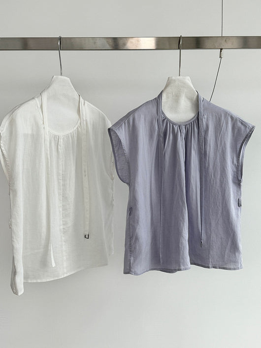 Blusa Tencel Lino Cuello Redondo Ajustada para Mujer - Image 12