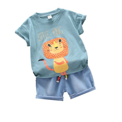 Conjunto de Camiseta Manga Corta Cuello Redondo Estampado León Cartoon para Niño - Image 3