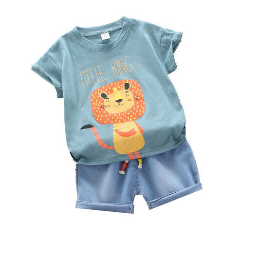 Conjunto de Camiseta Manga Corta Cuello Redondo Estampado León Cartoon para Niño - Image 3