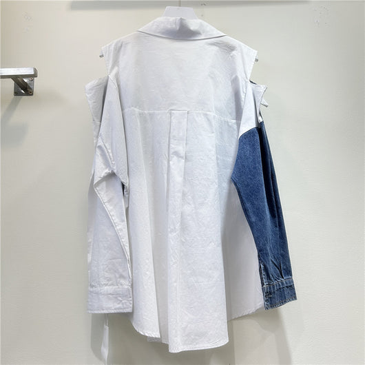 Blusa Elegante Bicolor con Hombros Descubiertos para Mujer - Image 4