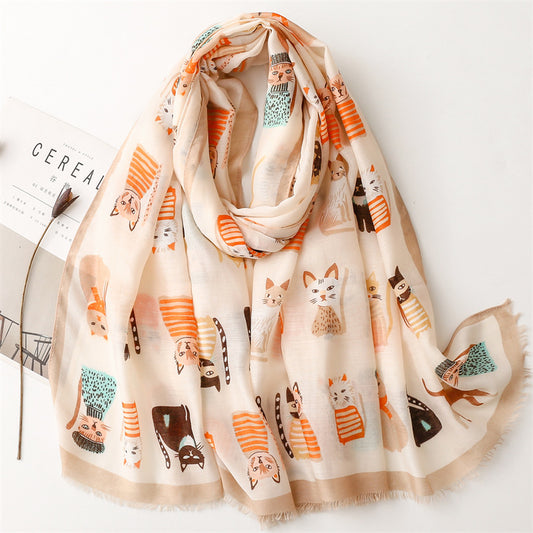 Pañuelo de Seda Estampado Paraíso Gatitos Adorables